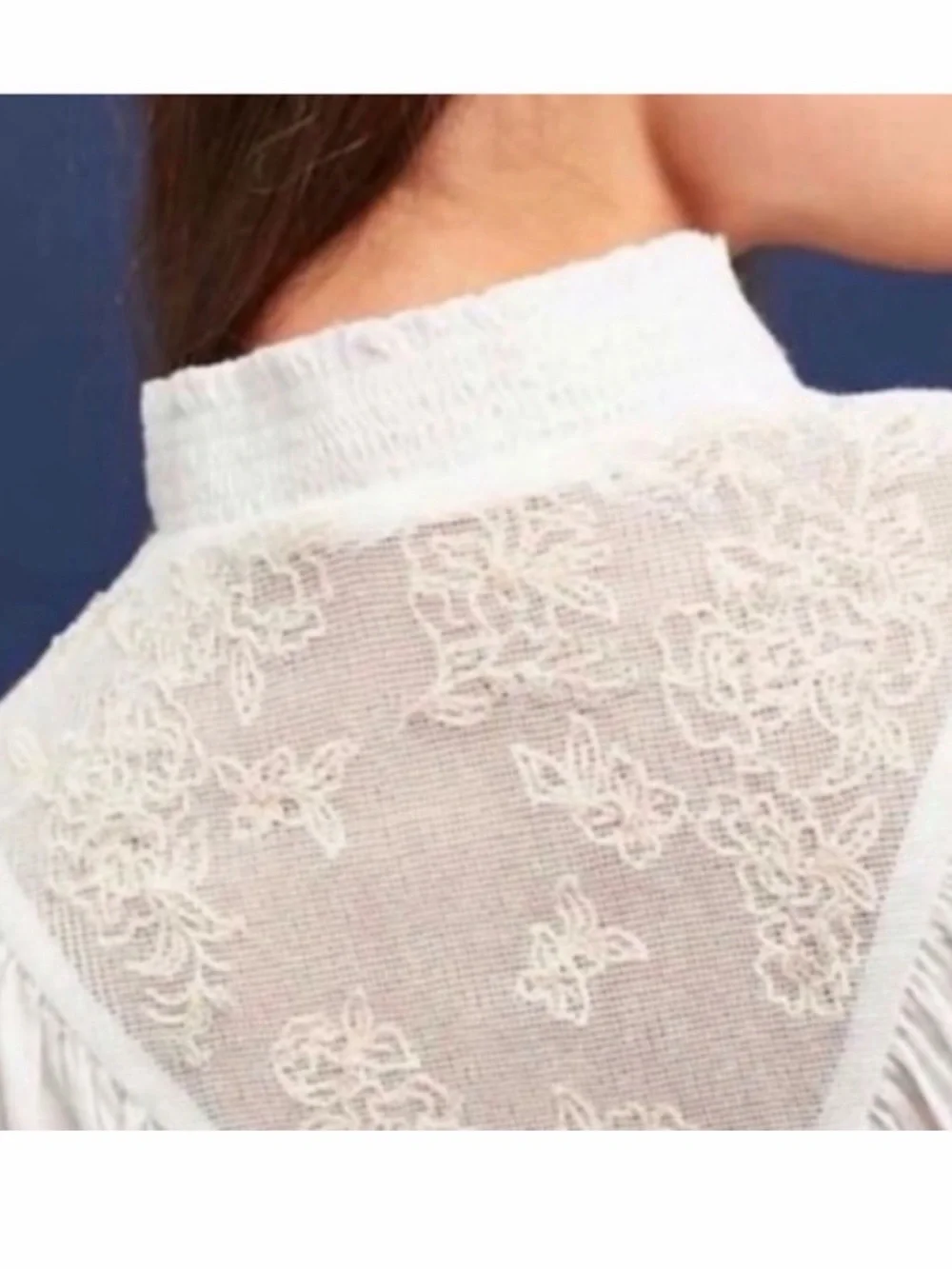 Anthropologie Women's Off White Lace-Detail Peasant Blouse Size M - Picture 2 of 5